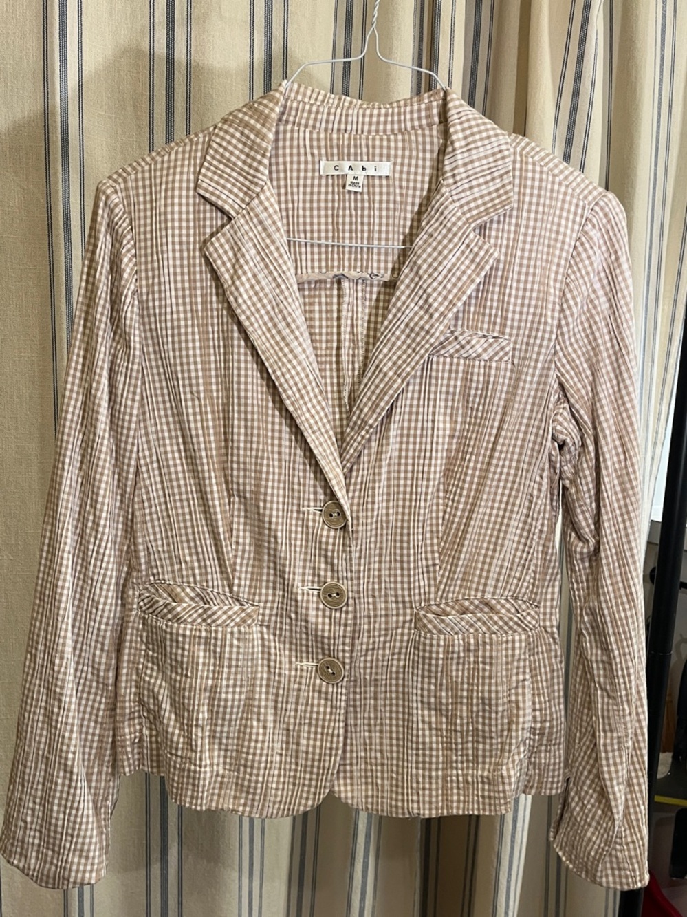 CAbi Tan & White Gingham Tailored Blazer